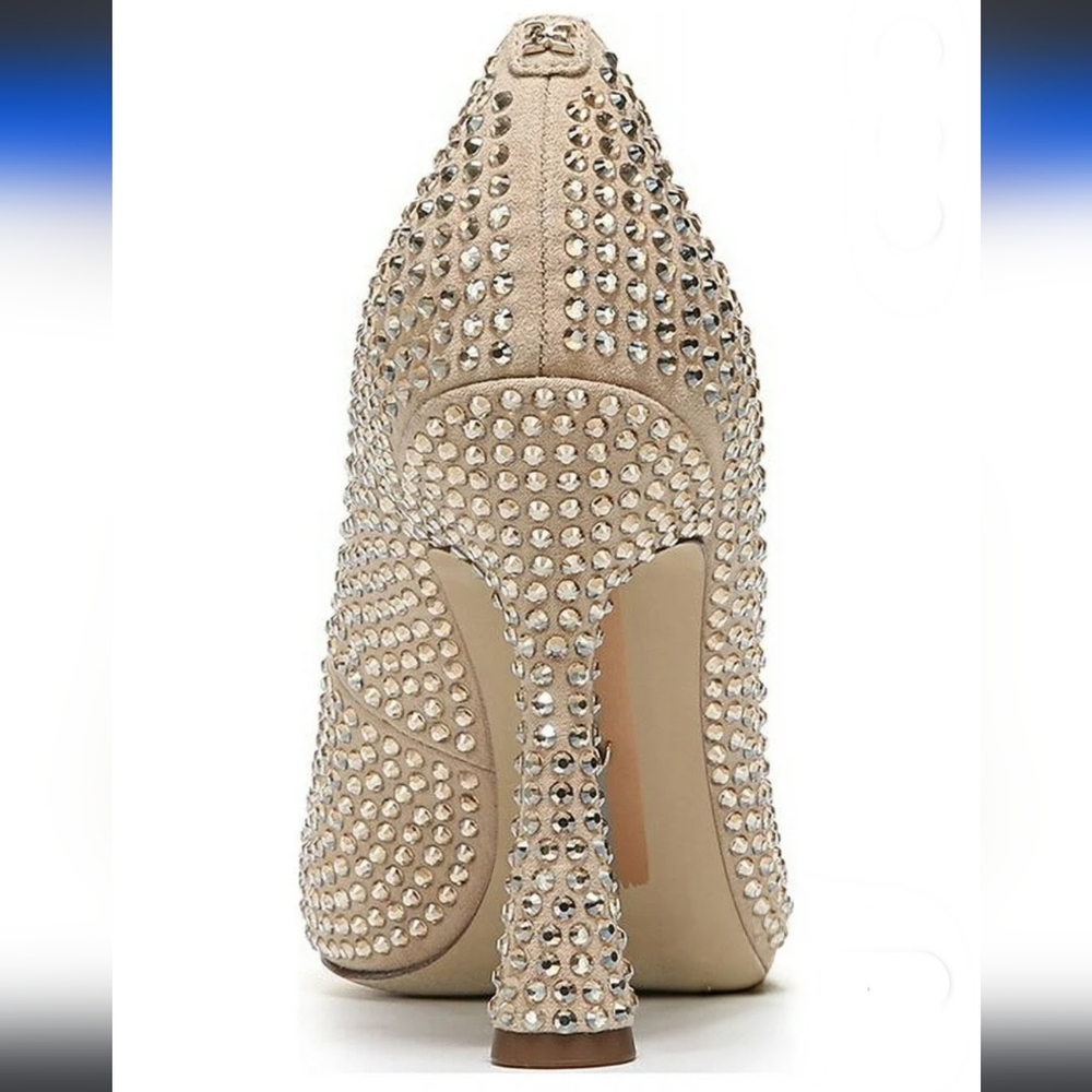Sam Edelman Nude Crystal-Embellished Pointed Toe Pumps - Picture 2 of 8